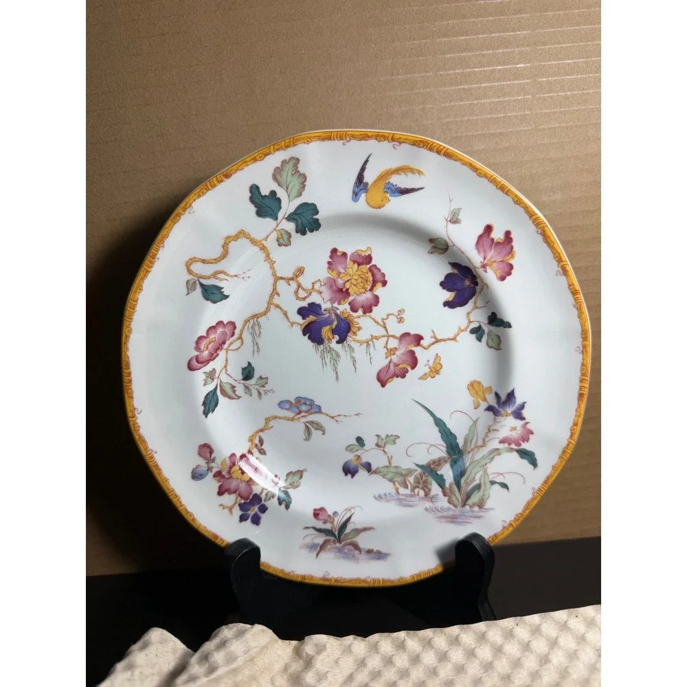 4 Wedgwood Devon Rose Floral Bird Chinoiserie Salad Plates Scalloped Border 8